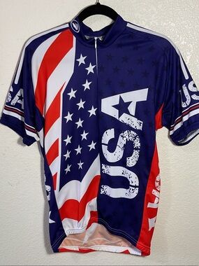 USA Flag Cycling Jersey - Red, White & Blue